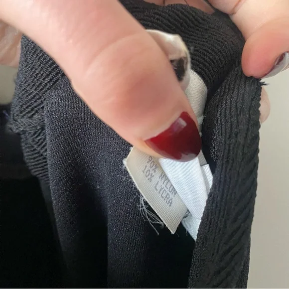 Vintage 90s Lillie Rubin Black Crystal Detailed Strap Feather Slit Evening Gown - Picture 13 of 17